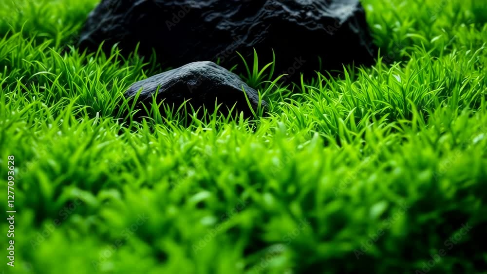 Lush Green Grass and Dark Rocks: A Serene Nature Video Background Lush Green Grass and Dark Rocks: A Serene Nature Video Background