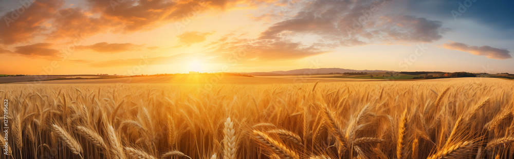 Obraz premium A wheat field at sunset.