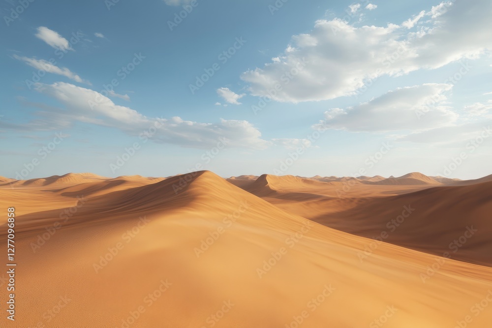 Expansive desert landscape showcasing rolling dunes under a clear blue sky Expansive desert landscape showcasing rolling dunes under a clear blue sky