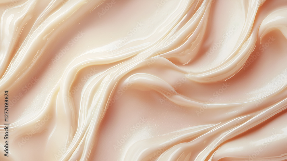 Obraz premium Swirling surface of shiny light peach colored cream or lotion creates a luxurious and smooth aesthetic.