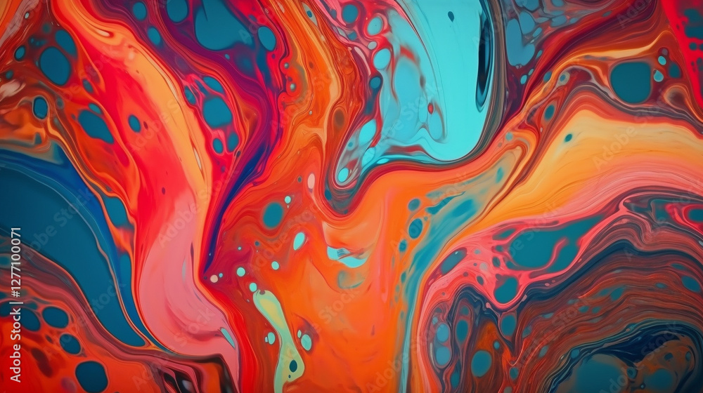 Fluid art creation with vibrant colors and swirling patterns in an artistic studio setting Fluid art creation with vibrant colors and swirling patterns in an artistic studio setting