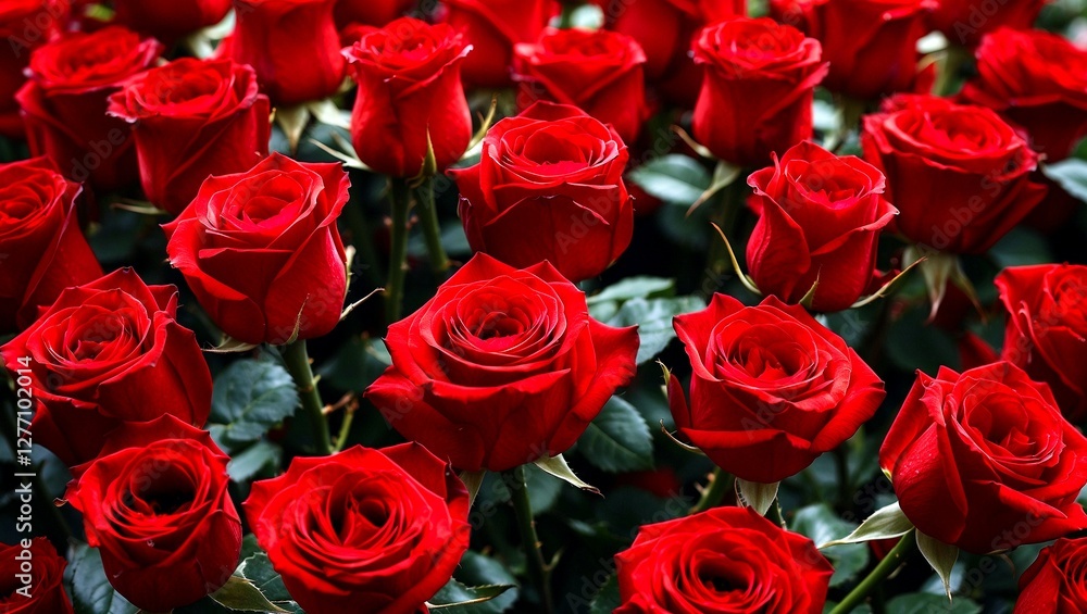 Obraz premium Close up of vibrant red roses symbolizing love