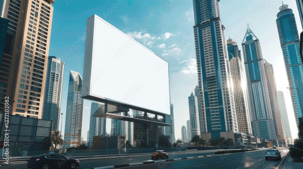 realistic blank billboard mockup for branding and advertisement in a bustling urban dubai setting realistic blank billboard mockup for branding and advertisement in a bustling urban dubai setting