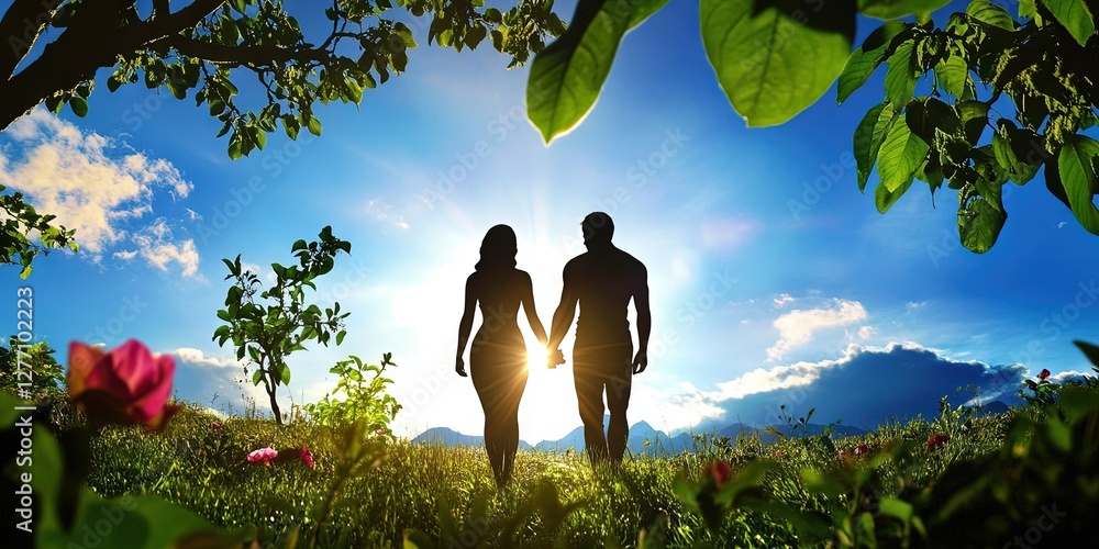 Obraz premium adam and eve in the garden of eden