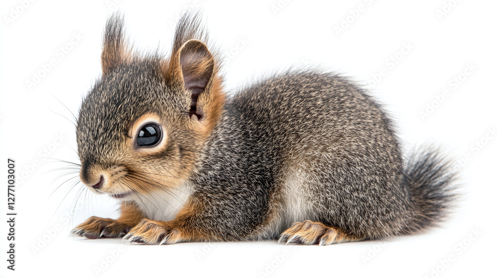 Fototapeta premium Grey squirrel bundle, sitting and portrait, isolated on a white background.