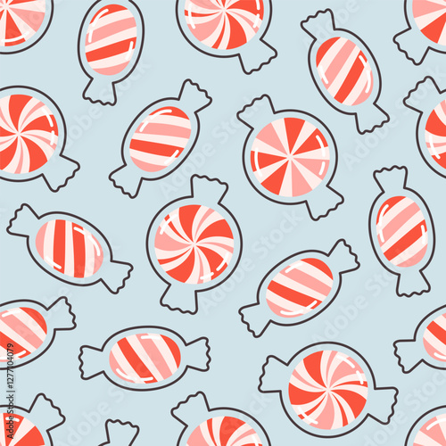 Seamless pattern with candies and lollipops. Print for wallpaper, wrapping paper, textile, banners. Vector illustration in flat style