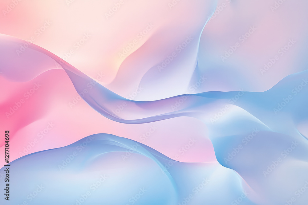 Fototapeta premium A surreal background with fluid, abstract shapes and soft gradient transitions in pastel blues and pinks, evoking a sense of calm and otherworldly beauty