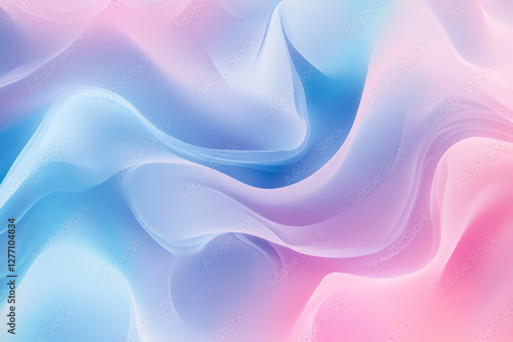 Fototapeta premium A surreal background with fluid, abstract shapes and soft gradient transitions in pastel blues and pinks, evoking a sense of calm and otherworldly beauty
