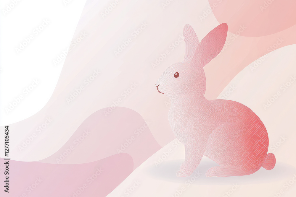 Obraz premium A sleek, modern Easter Bunny design with clean lines and geometric patterns, standing against a minimalist background with soft color gradients.