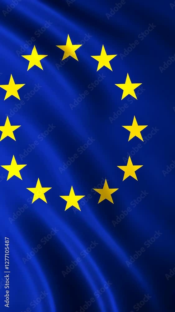 European Union flag waving in the wind against a blue background showcasing its vibrant colors and symbols of unity in Europe European Union flag waving in the wind against a blue background showcasing its vibrant colors and symbols of unity in Europe