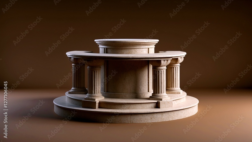 Elegant stone display podium on rich brown background Elegant stone display podium on rich brown background