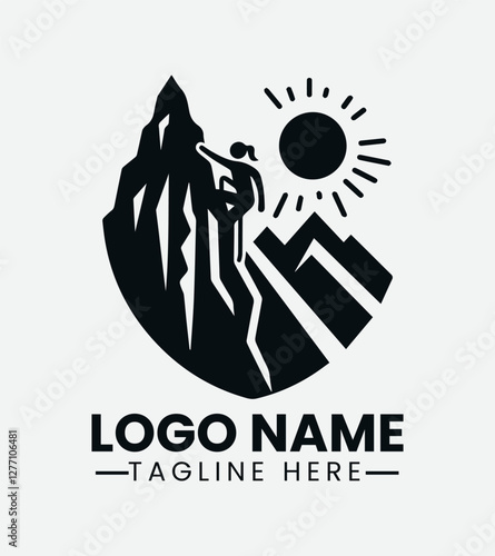 Mountain Climbing Adventure Logo, Rock Mountain Climbing Logo Design photo