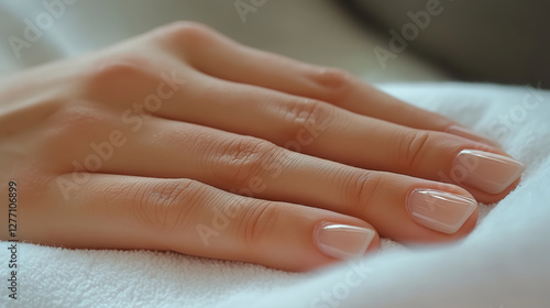 Wallpaper Mural Woman showing her french manicure on white towel after spa treatment Torontodigital.ca