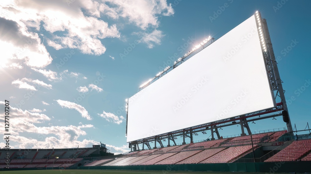 american football stadium with white screen billboard, digital display, and cloudy sky sunlight, perfect for sports arena advertising mockup american football stadium with white screen billboard, digital display, and cloudy sky sunlight, perfect for sports arena advertising mockup