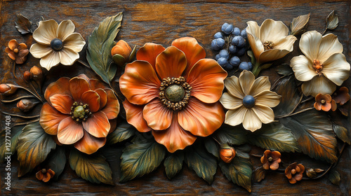 Sculptural floral relief