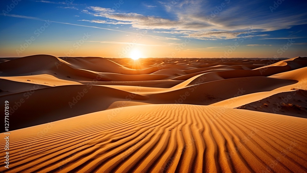 Naklejka premium Endless golden sand dunes under a blue sky