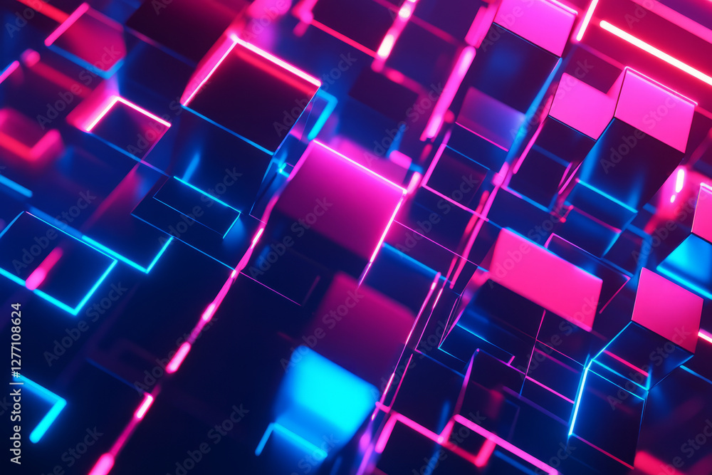 A neon geometric pattern with glowing 3D cubes, dynamic perspectives, and vibrant energy. A neon geometric pattern with glowing 3D cubes, dynamic perspectives, and vibrant energy.