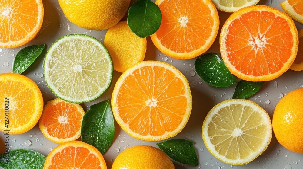 Obraz premium A vibrant assortment of oranges and lemons arranged on a table, showcasing their fresh colors and textures in an inviting display.