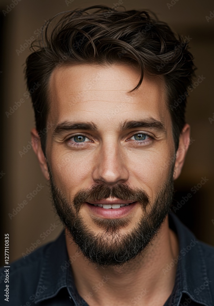 Obraz premium Portrait of a young millennial man with beard and blue eyes