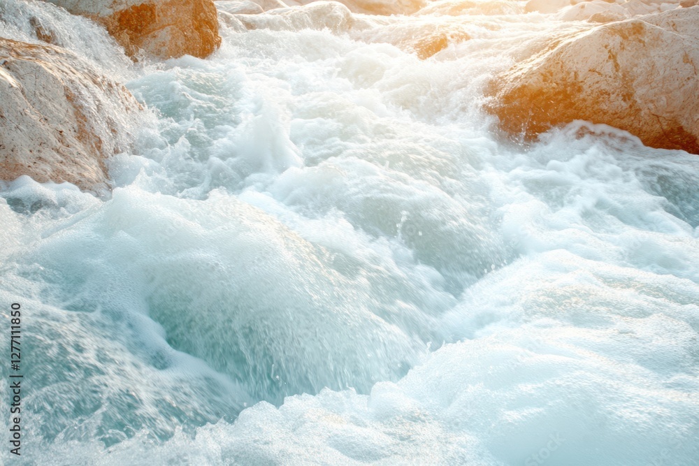 Fototapeta premium A significant flow of water cascades from the rocky surface, showcasing the natural beauty and power of the landscape.