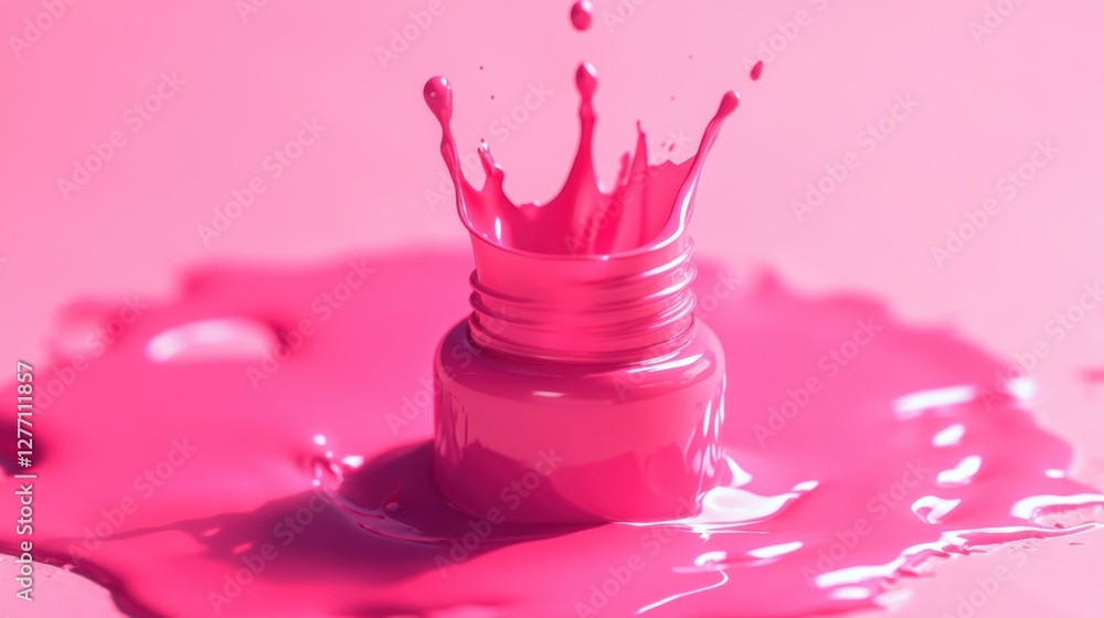 Pink paint splash from bottle on bright background Pink paint splash from bottle on bright background