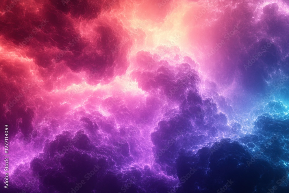 Colorful clouds illuminated by vibrant light create a surreal atmosphere in the night sky Colorful clouds illuminated by vibrant light create a surreal atmosphere in the night sky