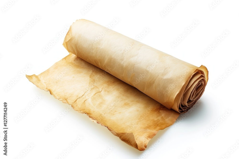 Roll of baking parchment white background freshness crumpled. Roll of baking parchment white background freshness crumpled.