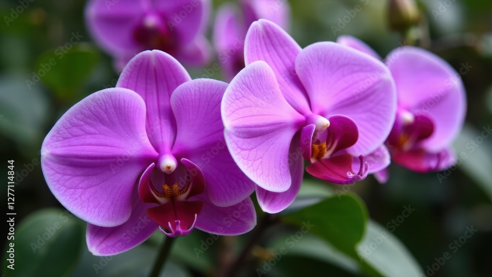 Fototapeta premium Beautiful purple orchids in full bloom with vibrant petals and intricate details.