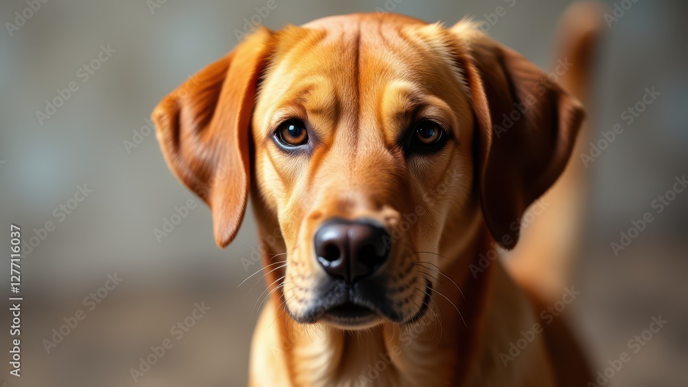 A red colored lab with a blurred background. A red colored lab with a blurred background.