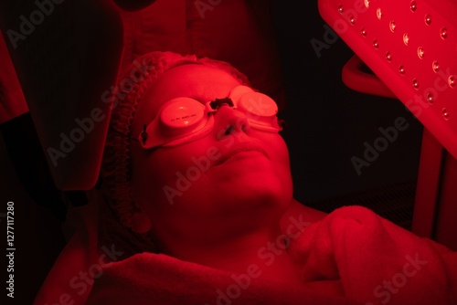 Woman receiving red light therapy treatment for skin rejuvenation