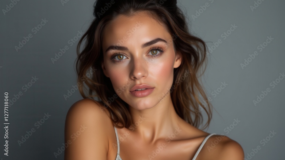 Teenage model posing with a blurred face, wearing a sleeveless top, against a plain background. Teenage model posing with a blurred face, wearing a sleeveless top, against a plain background.
