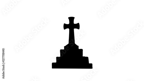 Silhouette of grave cross against white background, death symbolism