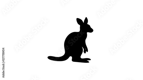 Silhouette of wallaby on white background, minimalistic design