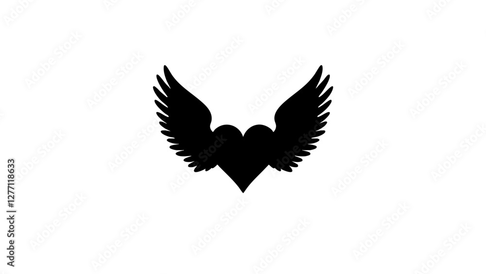 Fototapeta premium Heart silhouette with wings on white background, love and freedom