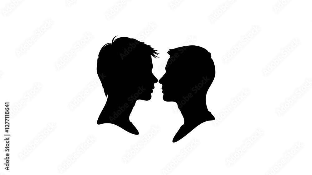 Silhouette of two faces in profile, connection and identity concept Silhouette of two faces in profile, connection and identity concept