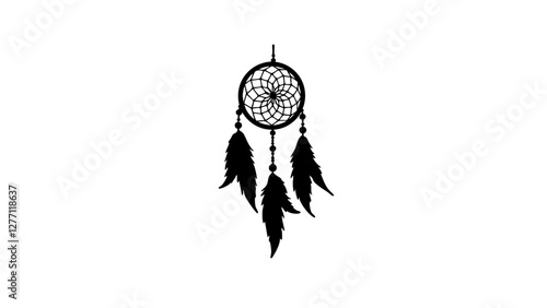 Silhouette of a dream catcher hanging, symbolism of protection