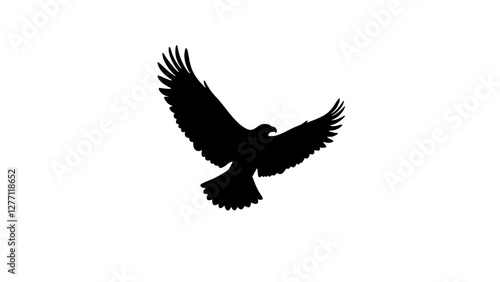 Majestic eagle silhouette soaring against white background, freedom concept