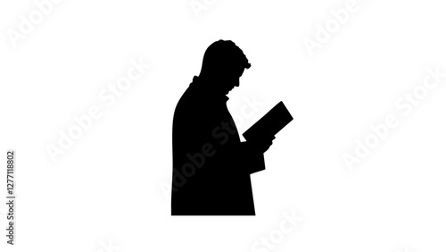 Thoughtful silhouette reading a science book, quest for knowledge