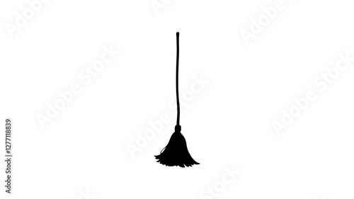 Silhouette of a broom against a white background, cleaning concept
