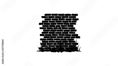 Silhouette of brick wall against white background, abstract symbolism