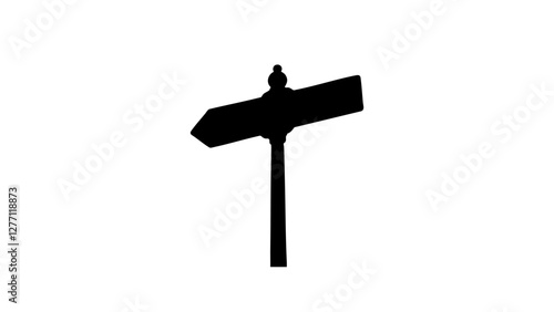 Black and white street sign silhouette on white background, directional guidance