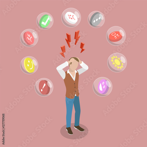 3D Isometric Flat Vector Illustration of Mental Problem Solving, Bipolar Emotion Fluctuations