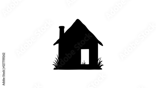 Silhouette of a house on white background, home symbolism