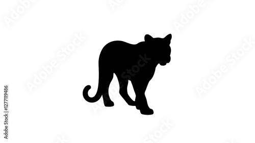 Silhouette of Tasmanian tiger walking on white background, wildlife symbolism