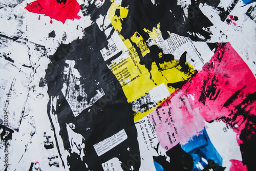 A punk zine-style risograph background with heavy black ink smudges, paper texture, and vibrant, overlapping layers of chaotic text.