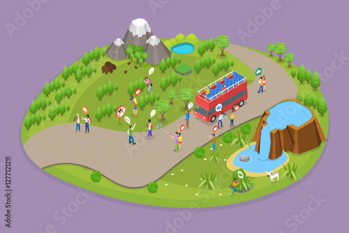 3D Isometric Flat Vector Illustration of School Field Trip, Student Excursion Scene