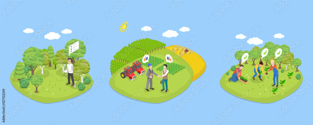 Obraz premium 3D Isometric Flat Vector Illustration of Conservation Science, Knowledge About Nature