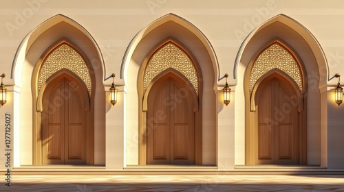 Elegant Arched Doorways with Intricate Designs and Soft Lighting