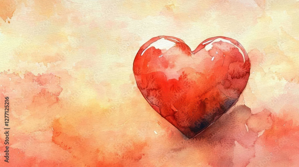 Watercolor heart on a warm, gentle background. Possible use greeting card design Watercolor heart on a warm, gentle background. Possible use greeting card design