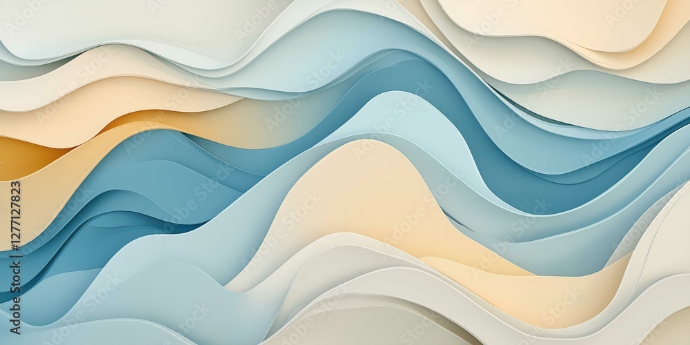 Fototapeta premium Overlapping 3D waves create a soothing abstract background in soft earthy tones, evoking a tranquil and minimalist aesthetic suitable for various designs
